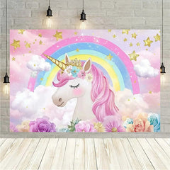 Aperturee Aperturee Floral Unicorn Birthday Backdrop Rainbow Pastel Celebration Whimsical Photography Background