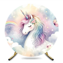 Aperturee - Aperturee Floral Unicorn Rainbow Paradise Circle Backdrop