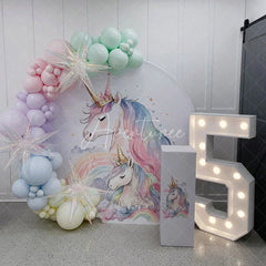 Aperturee - Aperturee Floral Unicorn Rainbow Paradise Circle Backdrop