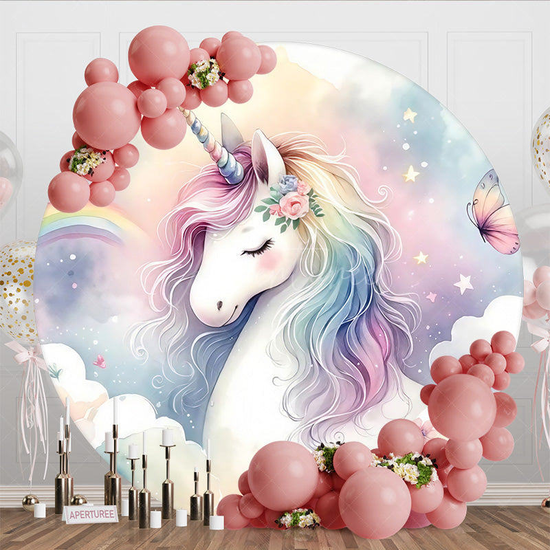Aperturee - Aperturee Floral Unicorn Rainbow Paradise Circle Backdrop