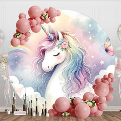 Aperturee - Aperturee Floral Unicorn Rainbow Paradise Circle Backdrop