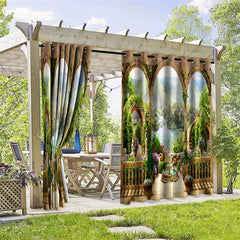 Aperturee - Aperturee Floral Villa Waterproof Printed Outdoor Curtains