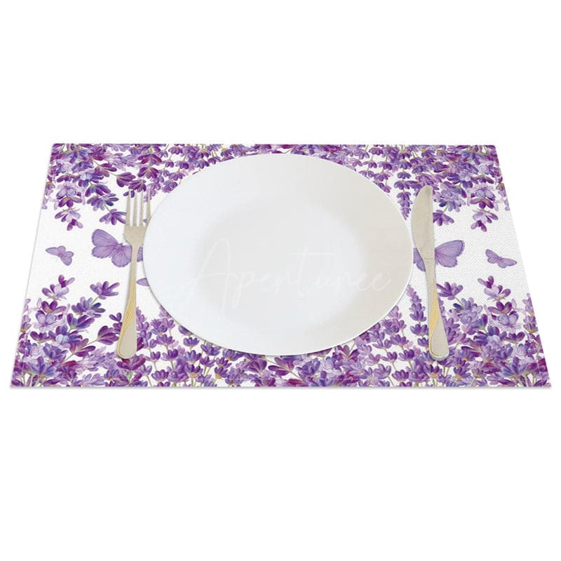 Aperturee - Aperturee Floral Violet Butterfly Spring Set of 4 Placemats