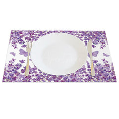 Aperturee - Aperturee Floral Violet Butterfly Spring Set of 4 Placemats