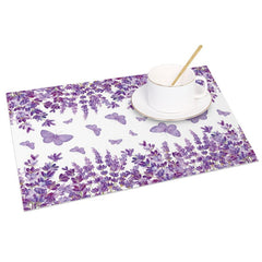 Aperturee - Aperturee Floral Violet Butterfly Spring Set of 4 Placemats