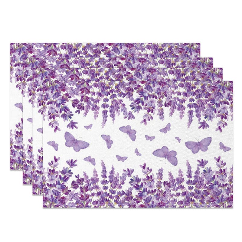 Aperturee - Aperturee Floral Violet Butterfly Spring Set of 4 Placemats