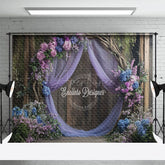 Aperturee - Aperturee Floral Violet Curtain Wooden Sweet Wedding Backdrop