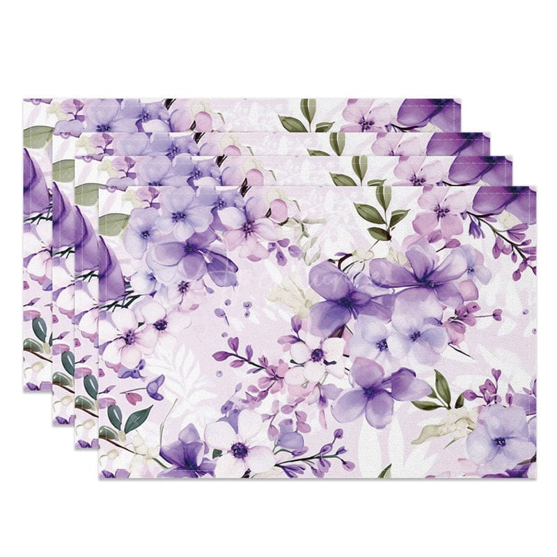 Aperturee - Aperturee Floral Violet Paintings Fine Art Set of 4 Placemats
