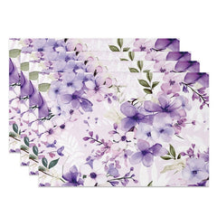 Aperturee - Aperturee Floral Violet Paintings Fine Art Set of 4 Placemats