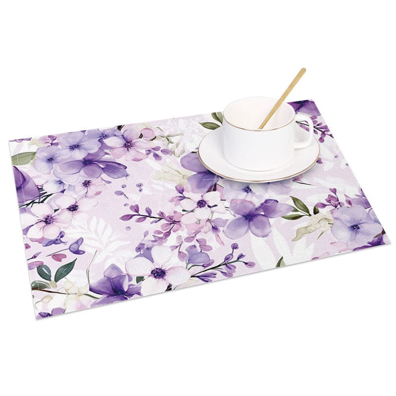Aperturee - Aperturee Floral Violet Paintings Fine Art Set of 4 Placemats