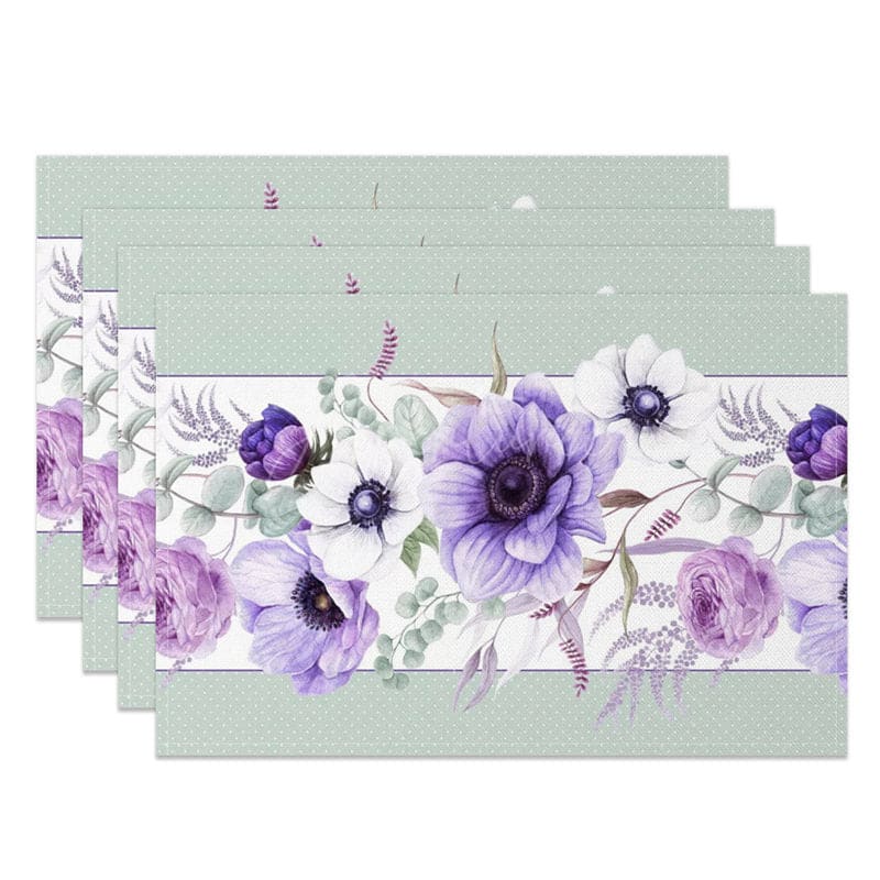 Aperturee - Aperturee Floral Violet Sweet Fresh Spring Set of 4 Placemats