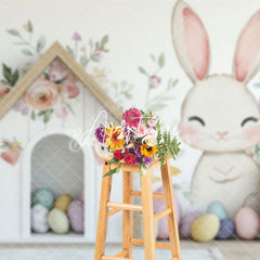 Aperturee - Aperturee Floral Wall Bunny Eggs House Easter Photo Backdrop