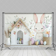 Aperturee - Aperturee Floral Wall Bunny Eggs House Easter Photo Backdrop