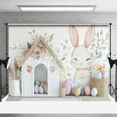 Aperturee - Aperturee Floral Wall Bunny Eggs House Easter Photo Backdrop