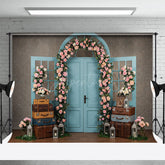 Aperturee - Aperturee Floral Wedding Blue Retro Door Photography Backdrop