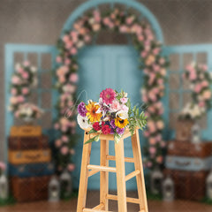 Aperturee - Aperturee Floral Wedding Blue Retro Door Photography Backdrop