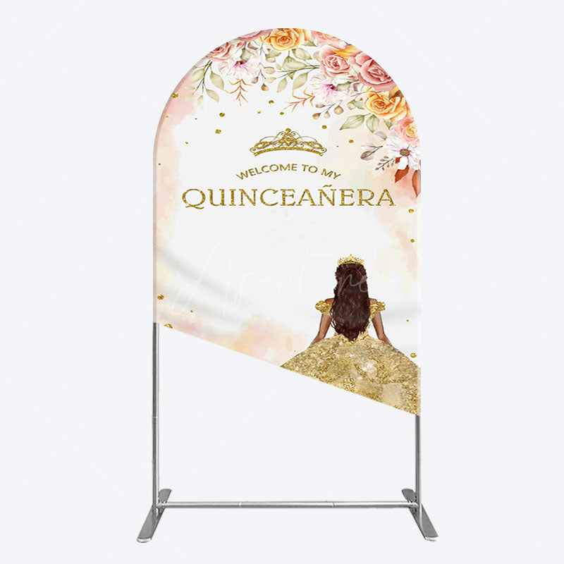 Aperturee - Aperturee Floral Welcome To My Quinceanera Birthday Arch Backdrop