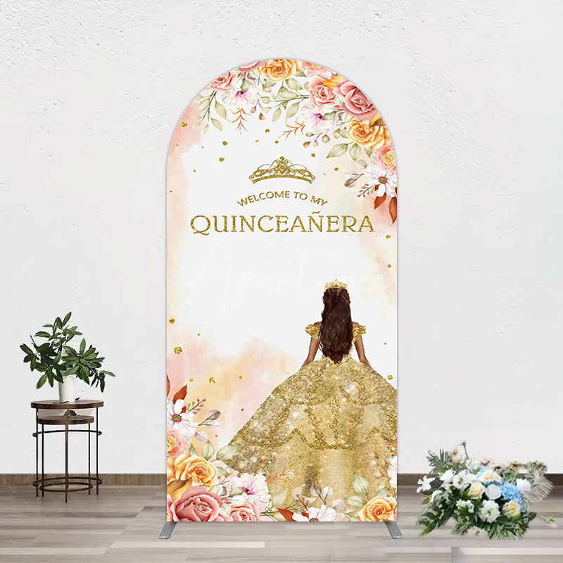 Aperturee - Aperturee Floral Welcome To My Quinceanera Birthday Arch Backdrop