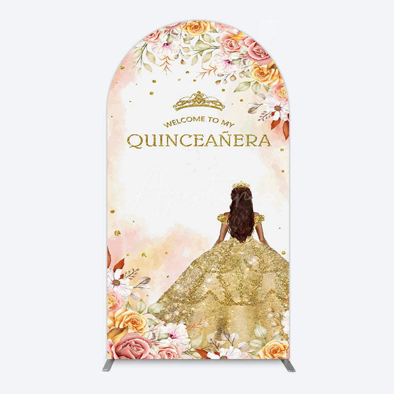 Aperturee - Aperturee Floral Welcome To My Quinceanera Birthday Arch Backdrop