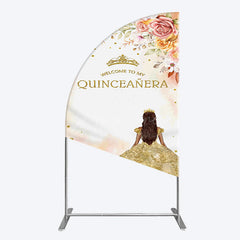 Aperturee - Aperturee Floral Welcome To My Quinceanera Birthday Half Moon Arch Backdrop
