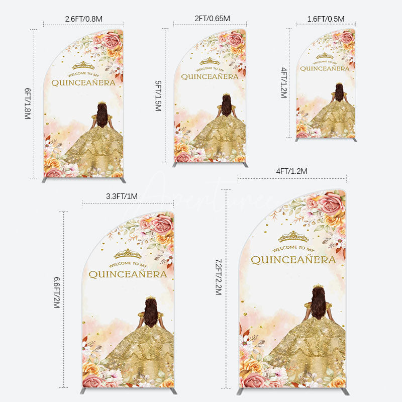 Aperturee - Aperturee Floral Welcome To My Quinceanera Birthday Half Moon Arch Backdrop