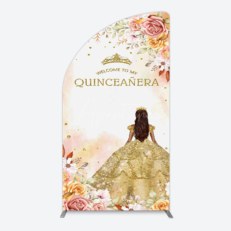 Aperturee - Aperturee Floral Welcome To My Quinceanera Birthday Half Moon Arch Backdrop