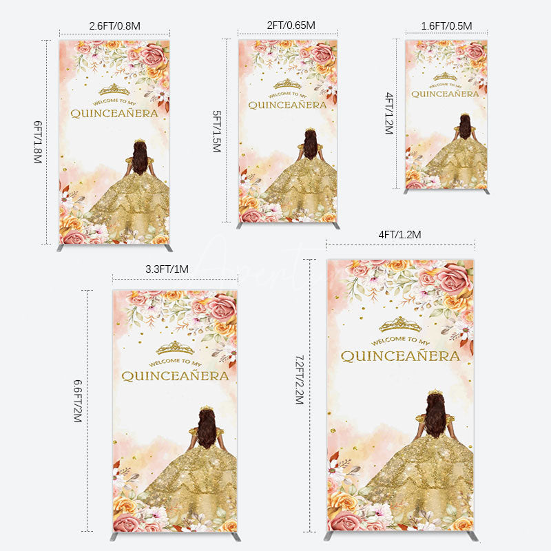 Aperturee - Aperturee Floral Welcome To My Quinceanera Birthday Rectangle Backdrop