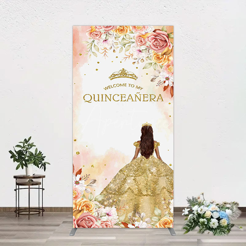 Aperturee - Aperturee Floral Welcome To My Quinceanera Birthday Rectangle Backdrop