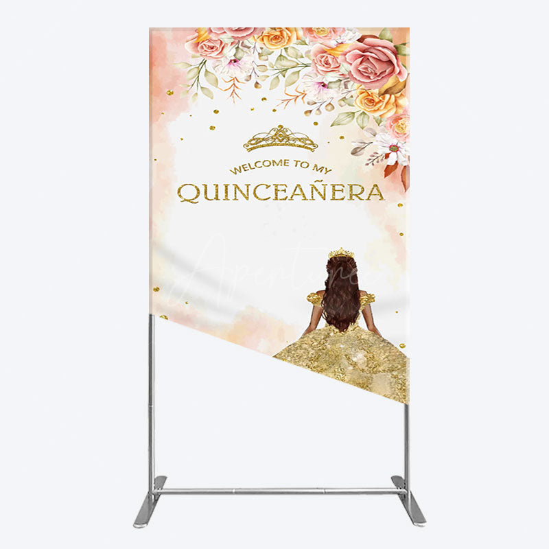 Aperturee - Aperturee Floral Welcome To My Quinceanera Birthday Rectangle Backdrop