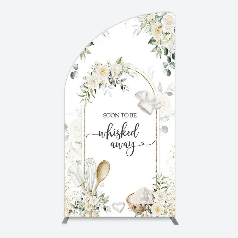Aperturee - Aperturee Floral White Sweet Cook Baby Shower Half Moon Arch Backdrop
