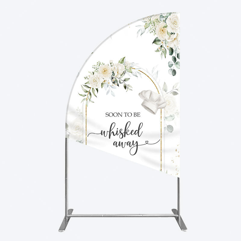 Aperturee - Aperturee Floral White Sweet Cook Baby Shower Half Moon Arch Backdrop