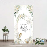 Aperturee - Aperturee Floral White Sweet Cook Baby Shower Rectangle Backdrop