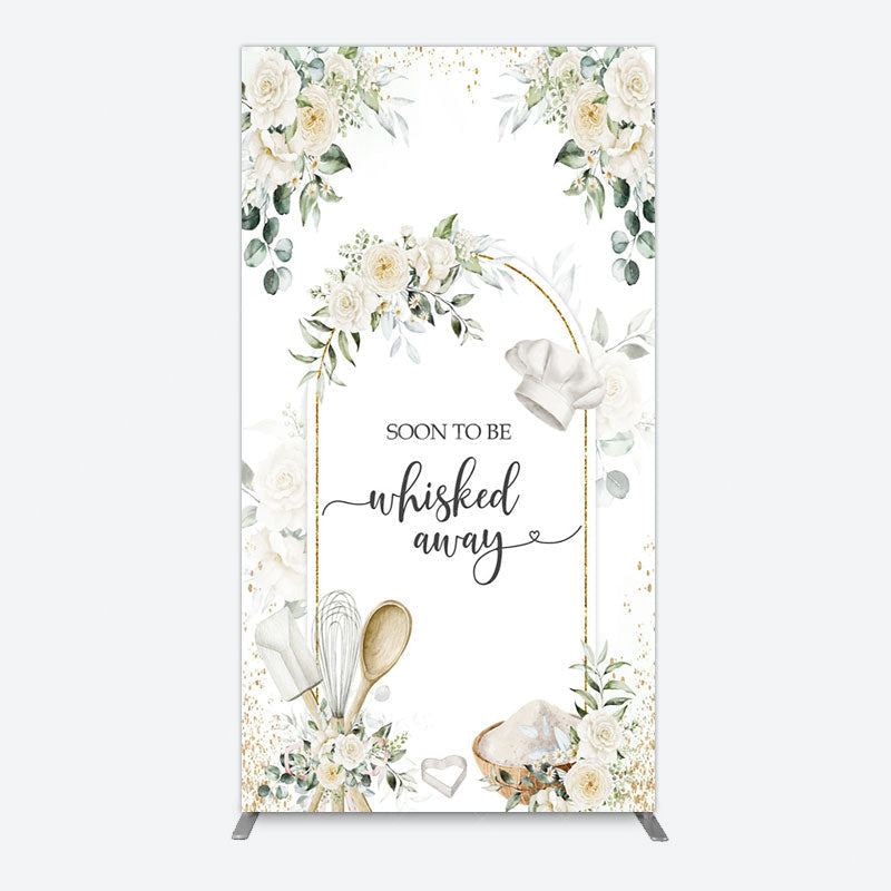 Aperturee - Aperturee Floral White Sweet Cook Baby Shower Rectangle Backdrop