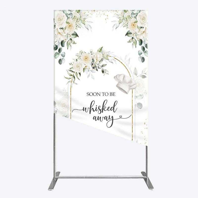 Aperturee - Aperturee Floral White Sweet Cook Baby Shower Rectangle Backdrop