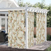 Aperturee - Aperturee Floral White View Waterproof Printed Outdoor Curtains