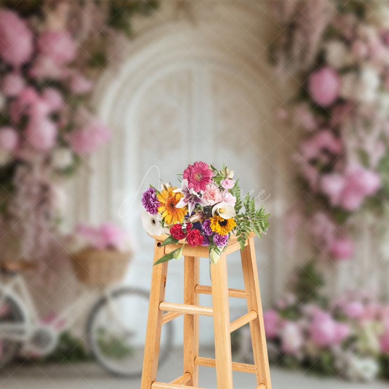 Aperturee - Aperturee Floral White Wall Relaxed Bicycle Wedding Backdrop