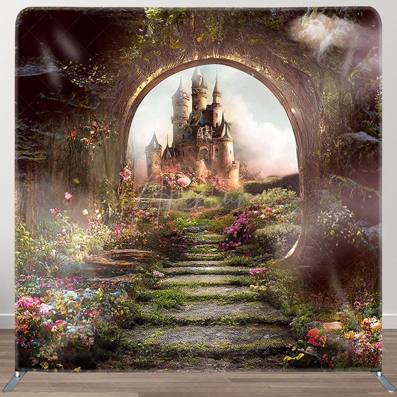 Aperturee - Aperturee Floral Wonderland Castle Square Tension Backdrop