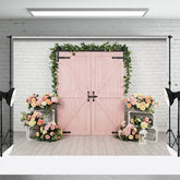 Aperturee - Aperturee Floral Wood Cowboy White Bricks Wedding Backdrop