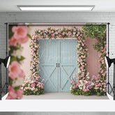 Aperturee - Aperturee Floral Wood Farm Door Soft Color Wedding Backdrop