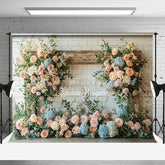 Aperturee - Aperturee Floral Wood White Brick Wall Sweet Wedding Backdrop