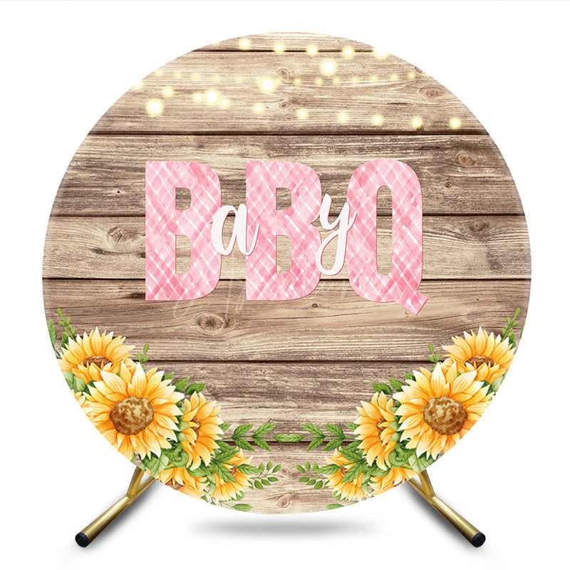 Aperturee - Aperturee Floral Wooden Barbecue Circle Baby Shower Backdrop