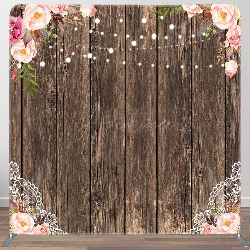 Aperturee - Aperturee Floral Wooden Lace Pattern Square Tension Backdrop