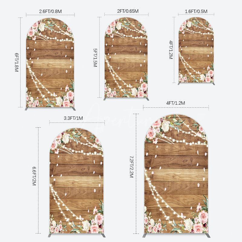 Aperturee - Aperturee Floral Wooden Lights Spring Wedding Arch Backdrop