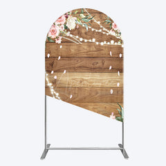 Aperturee - Aperturee Floral Wooden Lights Spring Wedding Arch Backdrop