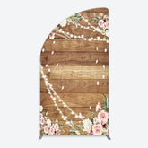 Aperturee - Aperturee Floral Wooden Lights Spring Wedding Half Moon Arch Backdrop
