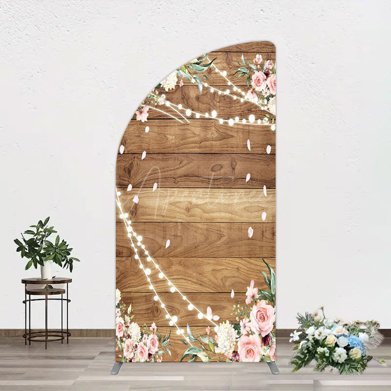 Aperturee - Aperturee Floral Wooden Lights Spring Wedding Half Moon Arch Backdrop
