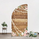 Aperturee - Aperturee Floral Wooden Lights Spring Wedding Half Moon Arch Backdrop