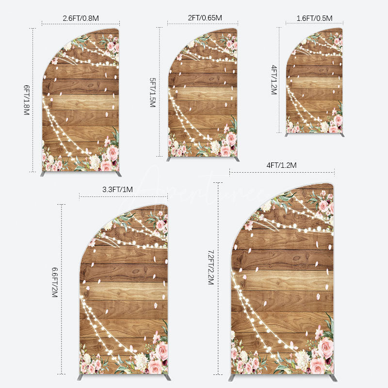Aperturee - Aperturee Floral Wooden Lights Spring Wedding Half Moon Arch Backdrop