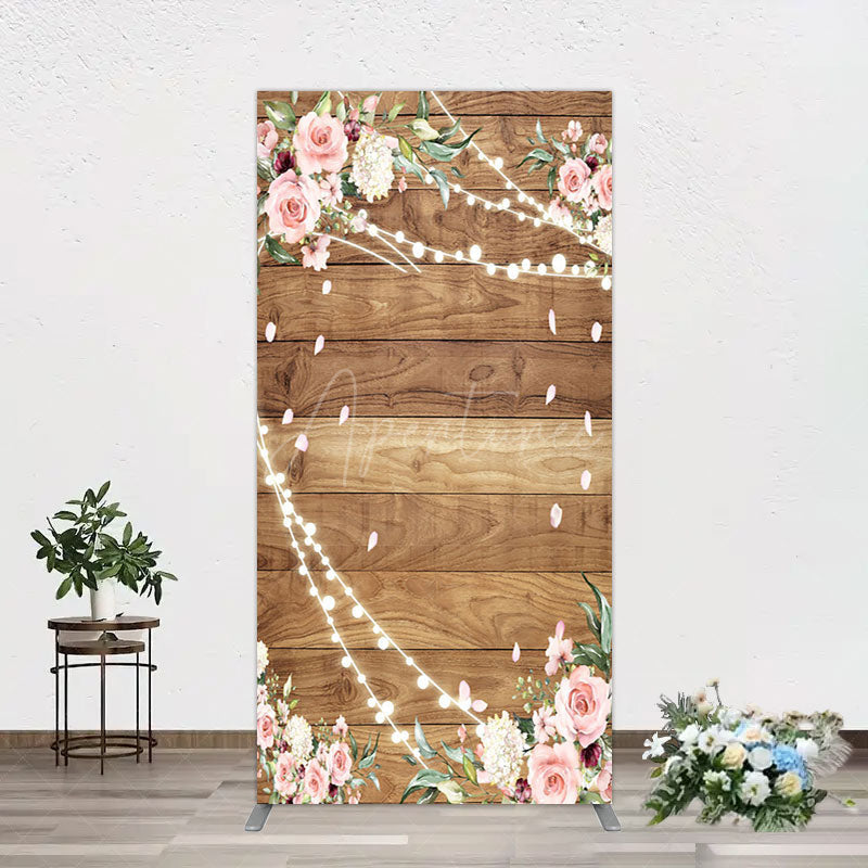 Aperturee - Aperturee Floral Wooden Lights Spring Wedding Rectangle Backdrop