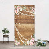 Aperturee - Aperturee Floral Wooden Lights Spring Wedding Rectangle Backdrop